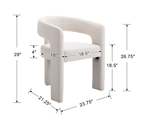 Image of HNY Modern Barrel Kitchen & Dining Room Chairs Set of 4, Velvet Upholstered Accent Chairs with Arm, 18.5'' Wide Side Armchair Vanity Chairs for Living Room Bedroom Makeup Small Spaces, Ivory