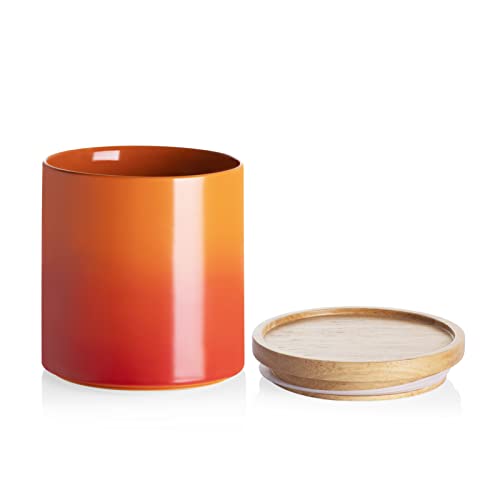 Sweejar Ceramic Food Storage Jar, Stackable Kitchen Canisters, Containers With Airtight Seal Wooden Lid For Serving Ground Coffee, Tea, Sugar, Salt And More - 16 Fl Oz (Gradient Orange) #TOP5