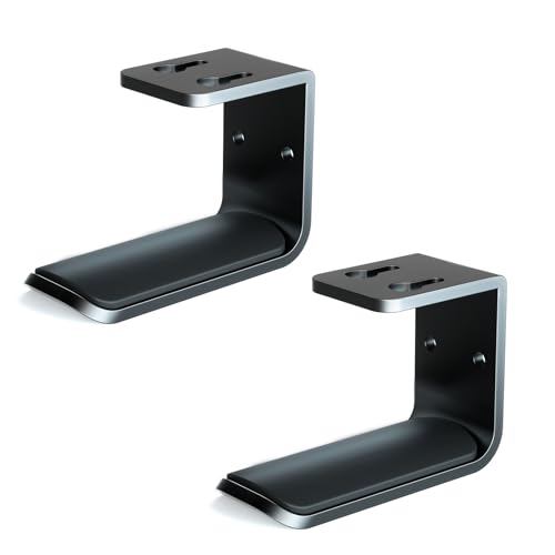 APPHOME 2Pack Headphone Hanger Under Desk Hook Holder Wall Mount, Dual PC Gaming Headset Stand with Cable Clips Organizer Under Table Design, Universal Fit All Headphones