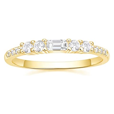 SHINYSO 14K Gold Plated Wedding Bands for Women Cubic Zirconia Thin Stacking Baguette Rings Eternity Engagement Band for Her Size 9 Cover