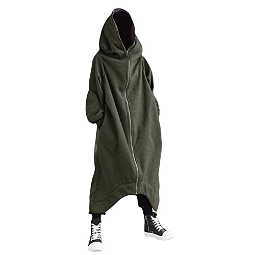 Mens Zip up Hoodie Solid Color long sleeve jackets Casual Heavyweight Full Zipper Sweatshirts trendy long coat