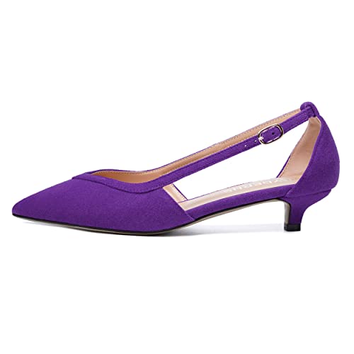 WAYDERNS Womens Pointed Toe Adjustable Strap Dress Wedding Solid Suede Buckle Kitten Low Heel Pumps Shoes 1.5 Inch2