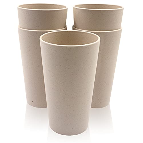 5Pcs Big 20Oz Wheat Straw Cup, Unbreakable Reusable Drinking Cups Water Cup, Stackable Coffee Cup Juice Tumblers, Mug For Coffee, Tea, Water, Milk, Juice (Beige) #TOP20