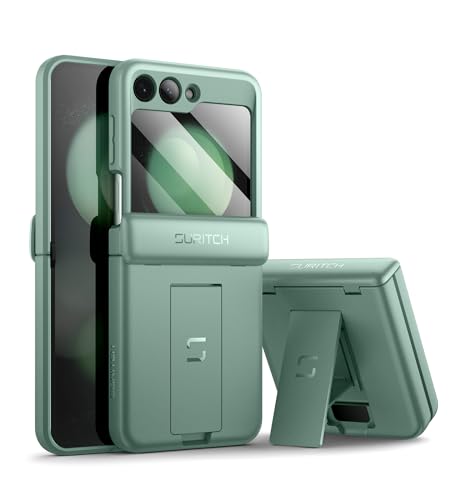 SURITCH for Samsung Galaxy Z Flip 5 Case with Built-in Screen Protector & Kickstand & Hinge Protection, Full-Body Shockproof Protective Cover for Z Flip 5 (2023) -(Matcha Green)