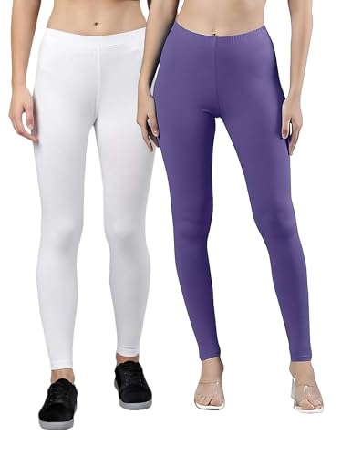 Image of ZAYANQA Combo of 2 Slim Fit Women /Girls Solid Stretchable Cotton Ankle Length Leggings with Ultrasoft Wide Elastic Waistband |Comfortable |Fashionwear|