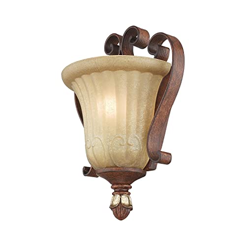 Image of Livex Lighting 8560-63 Villa Verona 1-Light Wall Sconce, Bronze | Aged Gold Leaf Accents and Rustic Art Glass