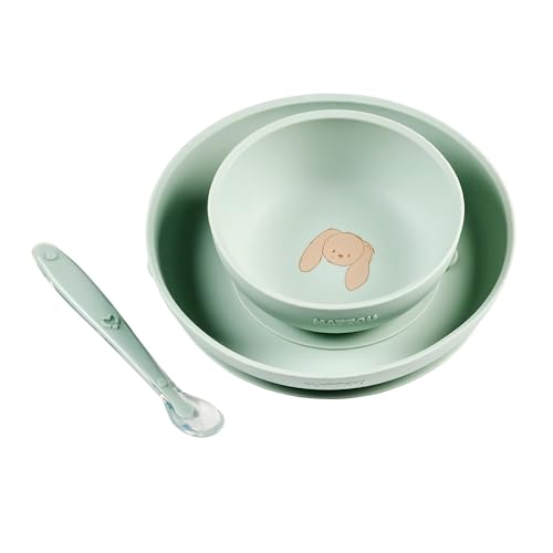 Assiette ventouse pour bébé Nattou en silicone : finis les repas renversés au sol