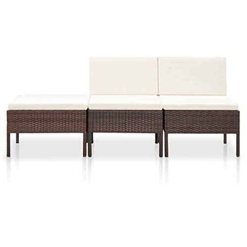 Tidyard Lounge Sofa Gartensofa 3-Sitzer Gartenbank Rattan Gartenmöbel Set Balkon Couch balkonmöbel Loungemöbel für Garten Terrasse, 3 teilig Braun typ-1 – Bild 3