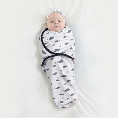 Image of Baby Swaddle Blanket, 2 Pack Newborn Swaddles 0-3-Months, Small-Medium Easy Change Infant Wrap, Infant Swaddling Sack, Adjustable Swaddle Blanket (Blue and Whales)