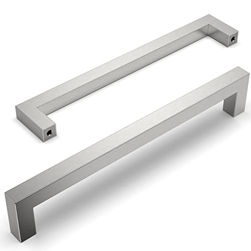 Amerdeco 10 Pack Brushed Satin Nickel Cabinet Pulls 10 Inch(256mm) Hole Centers Kitchen Cabinet Handles Cabinet Hardware Cupboard Handles Square Drawer Pulls
