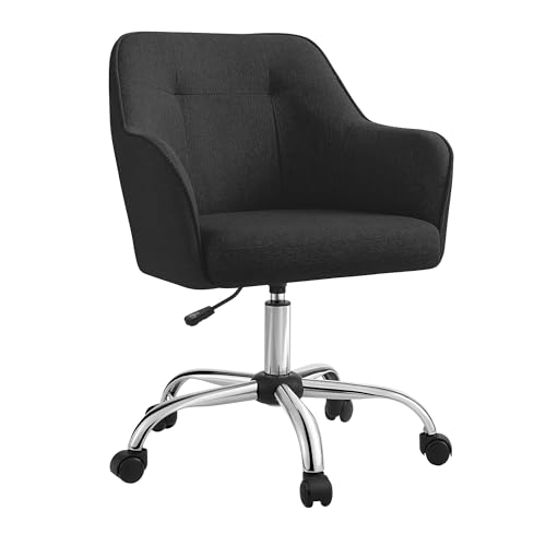 SONGMICS Chaise de Bureau, Fauteuil Ergonomique, Siège Pivotant, Réglable en Hauteur, Capacité 110 kg, Cadre en Acier, Tissu en Coton-Lin Respirant, pour Bureau, Chambre, Noir OBG019B01