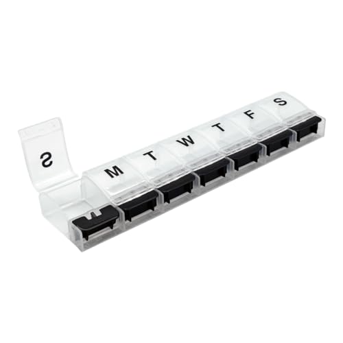 Image of Ezy Dose Weekly (7-Day) Pill Organizer, X-Large Medicine Case, Black /White | Daily Vitamin & Supplement Planner, Spacious Push-Button Compartments, Convenient & Easy to Use, Travel-Friendly, BPA-Free