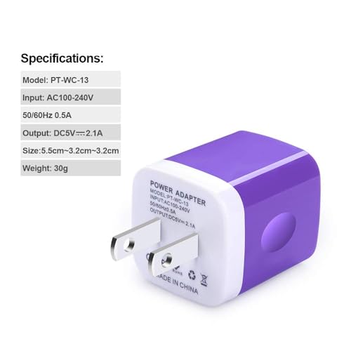 USB Wall Charger, Charging Cube, Sicodo 3Pack Dual Port Charging Block Plug in Cell Phone Charger Box Brick USB Power Adapter for iPhone 16 15 14 13 SE 12 X 8,Samsung Galaxy S24 S23 S22 S21,LG,Moto