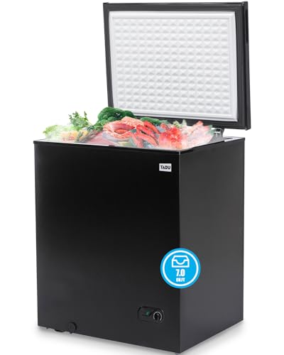 TABU 7.0 CU FT Chest Freezer,White Deep Freezer with Storage Basket, Manual Defrost Freezer, Energy Saving Compact Freezer with 7 Level Adjustable Temperature, Removable Basket, Top Open Door (White)