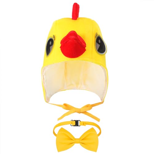 SATINIOR Chapeau de Poule Chapeau de Fantaisie Jaune Réglable Bonnet de Poulet Amusant avec Nœud Papillon Jaune pour Adulte Halloween Noël Pâques Accessoires de Déguisement Décoration de Fête