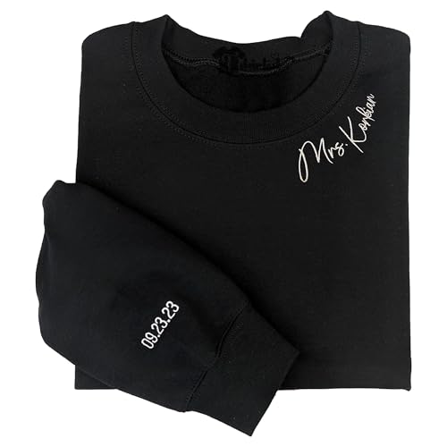 Custom Embroidered Mrs Sweatshirt,Custom Mrs. Last Name Sweatshirt,Custom Date On Sleeve,Bride to Be,Gift for Her,Future Mrs Hoodie,Engagement Gifts,Matching Couple Sweatshirt,Gift for Valentine