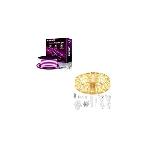 SURNIE 50FT Pink LED Neon Rope Lights & 50FT Warm White LED Rope Lights Cover