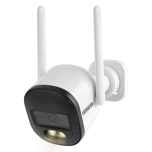 EVERSECU 2K Wired WiFi Bullet Camera, 2.8mm Lens Wide Angel, 2-Way Audio, Night Vision, Motion Detection Alarm, Outdoor/Indoor, Waterproof, Remote Access, Supports ONVIF&RTSP Stream, Work with Alexa