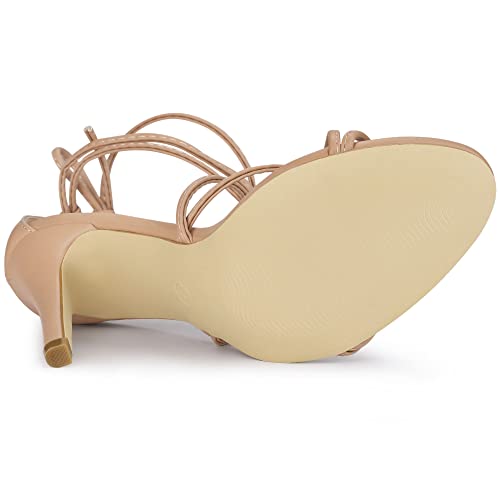 Allegra K Women's Strappy Heels Lace Up Stiletto Nude Heel Sandals 10 M US