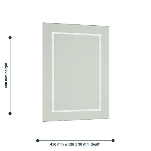 Bathroom Wall Mounted Mirror with LED Light - Vanity Shaving Make Up Mirrors with Push Switch - 60 x 40cm - Battery Operated, No Wiring Required!