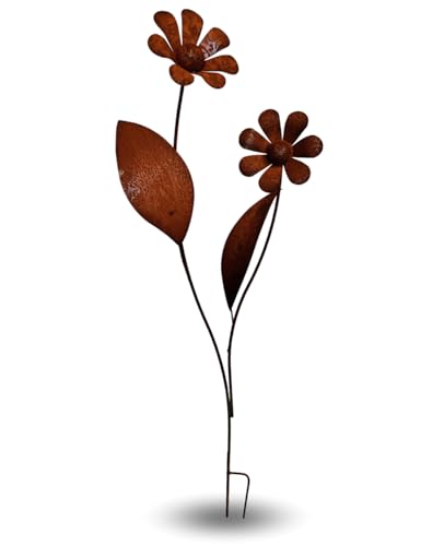 Terma Gartenfiguren XXL Rostfiguren Gartendeko (3D Blume mit Zwei Blüten)
