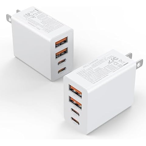 2Pack USB C Charger Block, 40W Fast USB C Wall Charger 4-Port PD Power Adapter + QC Wall Plug Multiport Type C Charging Block Cube for iPhone 16 15 14 Pro Max XR XS 8 7, iPad, Galaxy, Tablet - White Cover