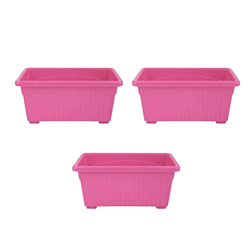 Image of Bianco Rectangular Plastic Pots for Plants, Jupiter Flower Pots for Home, Window Display, Garden (35 x 18.5 x 15 cm) (Pink) (Pack of 3)