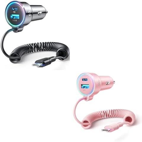 USB C 60W Super Fast Car Charger PD& QC3.0 with 5ft 30W Type C Coiled Cable, Car Phone Charger Adapter for iPhone 15 Pro Max Plus, Samsung Galaxy S23/S22/S21, Google Pixel/Moto/LG/Android, iPad Pro Cover