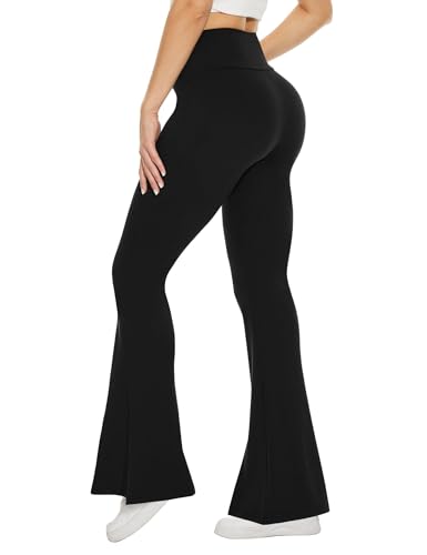 TNNZEET Black Flare Leggings for Women, Crossover Yoga Pants with Pockets Bootcut Flared Leggings