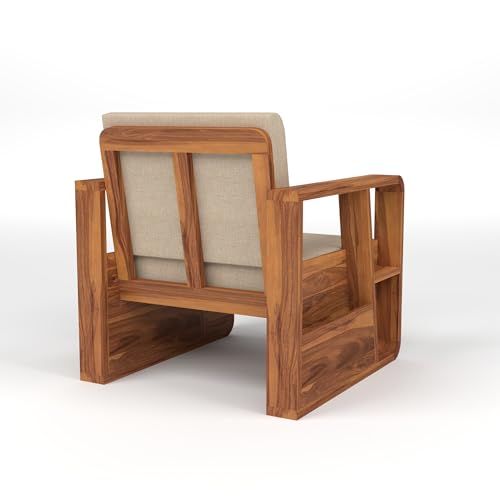 Image of KINGS HOME FURNITURE Sheesham Wooden 4 Seater Sofa for Living Room | Solid Wood Sofa with Side Newspaper Holder | Rosewood Sofa Set for Home & Office | Lounge (Honey Finish, 4 Seater)