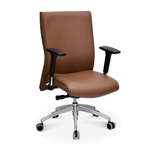 Image of Nilkamal Command Mid Back Leatherette Office Chair|Assembly Required|Adjustable Height & Armrest|Ergonomic Home Office Chair |Tan