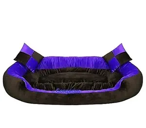 Gorgeous Soft Reversible Round Cats and Dogs Bed Blue Black with 2 Pillow-XL