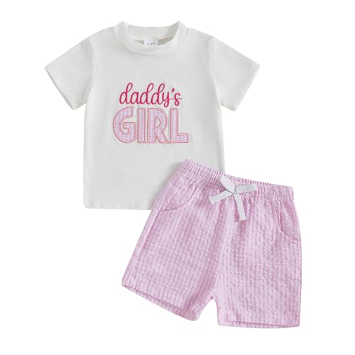 Gaono Baby Boy Girl Summer Clothes Toddler Short Sleeve Letter Embroidery T-Shirt Plaid Shorts Set 2 Piece Outfits (Pink, 2-3T)