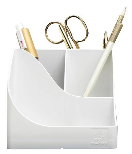 Exacompta - Réf. 69513D - 1 Pot à crayons Pen Wave Autentik blanc - avec 5 compartiments - 4 compartiments hauts pour les grands ustensiles et 1 compartiment...