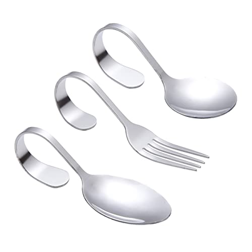 UKCOCO 3個 食器 ソースサービングスプーン カーブハンドルフォーク 湾曲したハンドルのスプーン ビュッフェスプーン 赤ちゃん幼児スプーン ステンレス鋼 鍋用品 シーフード