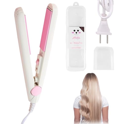 1 pz Piastra per capelli 2 in 1, Mini Raddrizzatore Portatile per Capelli, con scatola portaoggetti e coperchio protettivo, per Casa o Salone (bianco)