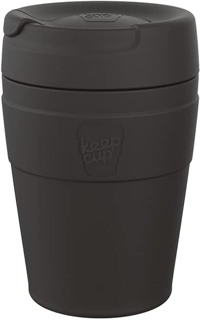 KeepCup Helix Thermal | Reusable Stainless Steel Coffee Cup | Double-Walled, Vacuum Insulated, Travel Mug with Fully Sealed Twist-Fit Sipper Lid, BPA & BPS Free | Medium 12oz/340ml | Black