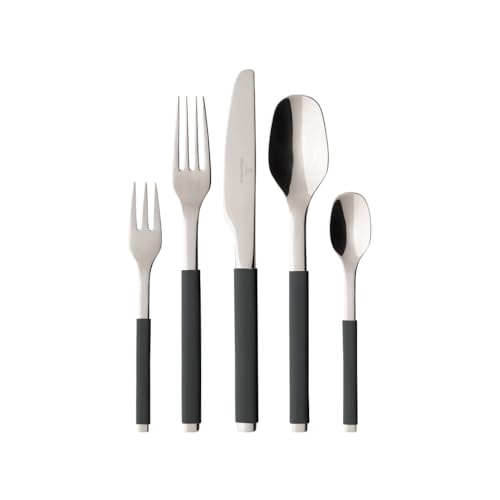 Villeroy und Boch S+ Cosy Grey Tafelbesteck für bis zu 6 Personen, 30-teilig, Edelstahl, Griff mit grauem Silikon ummantelt