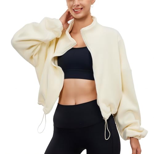 Womens Fleece Jacket Sherpa Cropped Oversized Sweatshirt Bomber Jackets for Women3