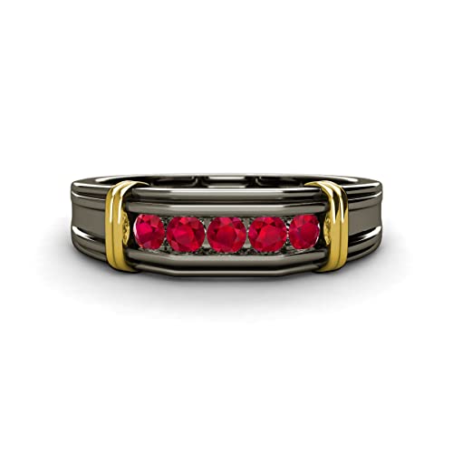 Round Ruby 1/2 ctw 5 Stone Men Wedding Ring in Black Rhodium Plated 14K Gold2
