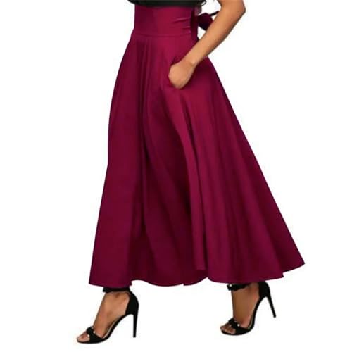 Women's A Line Skirts New Solid Color High Elastic Waist Long with Bow 2025 Ladies Dresses for Women4