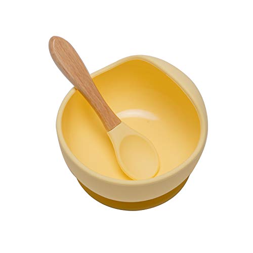 Promise Babe Bol Silicone Ventouse pour bébé Set Vaisselle Silicone Bol de Sevrage pour bébé avec Cuillère en Silicone Sans BPA (Jaune) Cover