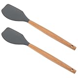 Gatuida Espátulas de Silicona Antiadherente para Cocina, 2 Unidades Mango de Madera, Resistentes al Calor, Portátiles y Multifuncionales para Mezclar y Raspar Alimentos, Negro