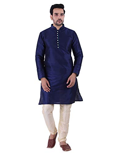 Image of HUZUR Men's Silk Solid Straight Long Kurta Pyjama Set| Ethnic Wear