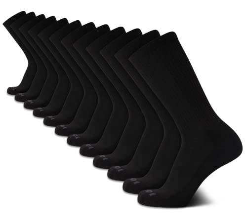 AND1 Men's Crew Socks - 12 Pack Performance Cushion Comfort Crew Socks - Breathable Athletic Socks for Men (6-12.5), Size 6-12.5, Black