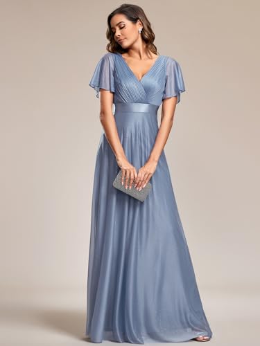 Image of Ever-Pretty Women's Summer Glitter Formal Dresses Evening Gown V Neck Short Sleeves Floor Length Mother of Bride Dress 50159