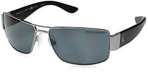 Image of Polo Ralph Lauren Men's PH3041 Metal Polarized Rectangular Sunglasses, Gunmetal, 64 mm