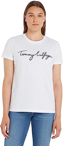 Tommy Hilfiger Damen T-Shirt Kurzarm Heritage Rundhalsausschnitt, Weiß (Classic White), XXS – Ansicht 1