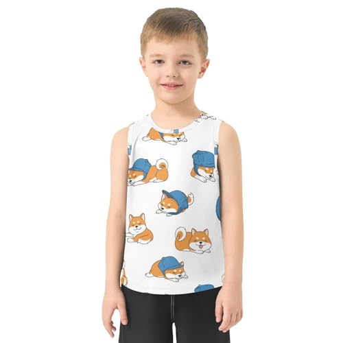 J JOYSAY Cartoon Shiba Dog White Boys Tank Top Sleeveless Muscle Shirts Quick Dry Sport Active Workout Kids T-Shirts 3-15T2