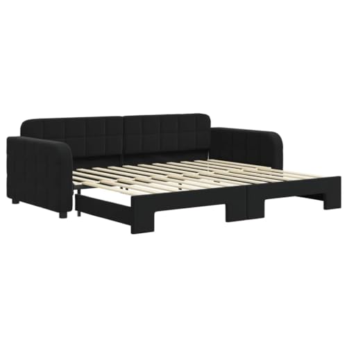vidaXL Tagesbett, Ausziehbar Schlafsofa mit Lattenrost, Bettsofa Gästebett für Schlafzimmer Wohnzimmer, Sofa Bett Ausziehbett, Schwarz 90x200 cm Samt